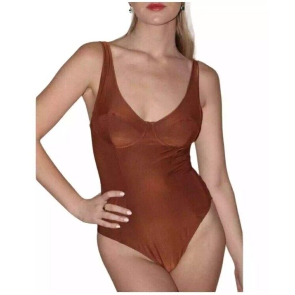 We Are HAH Eyes On Top Bodysuit Milk Chocolate Brown XS Intimates Free People 1B